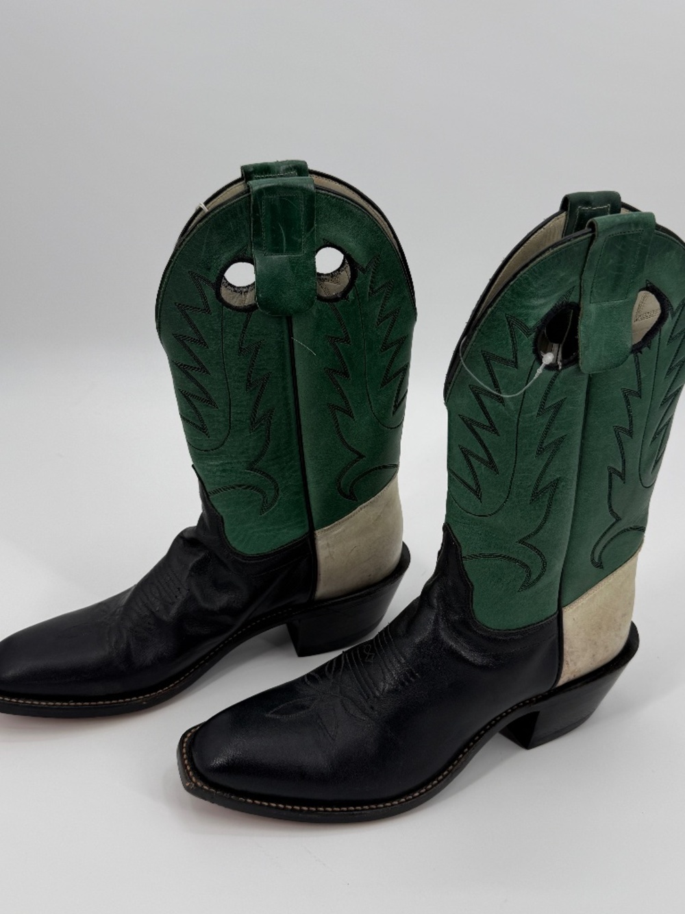 Vintage Olathe Western Boots USA Made Black Green Leather Men 10 B  Women 11.5